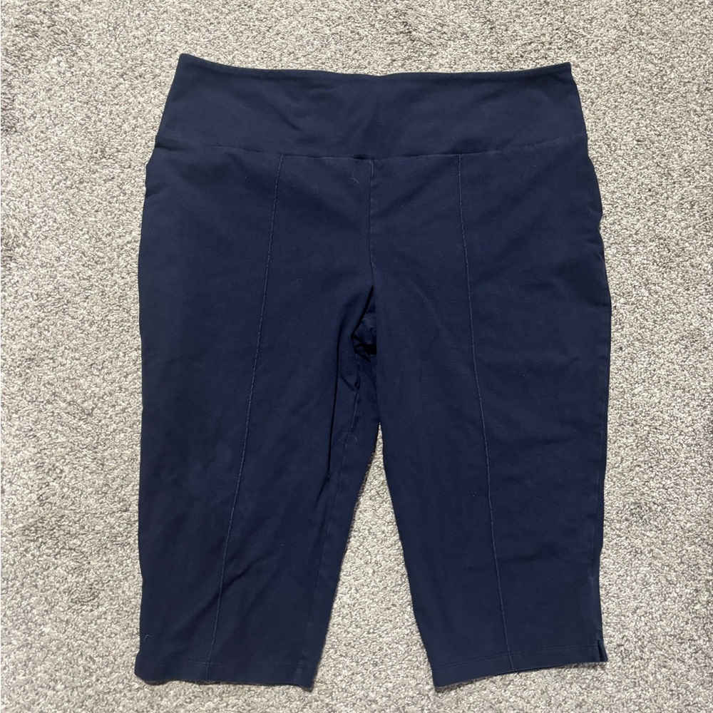 WOMEN WITH CONTROL Flat Front Navy Capris